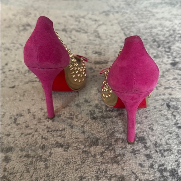 Christian Louboutin Pink and Orange Studded Heels - Picture 3 of 4